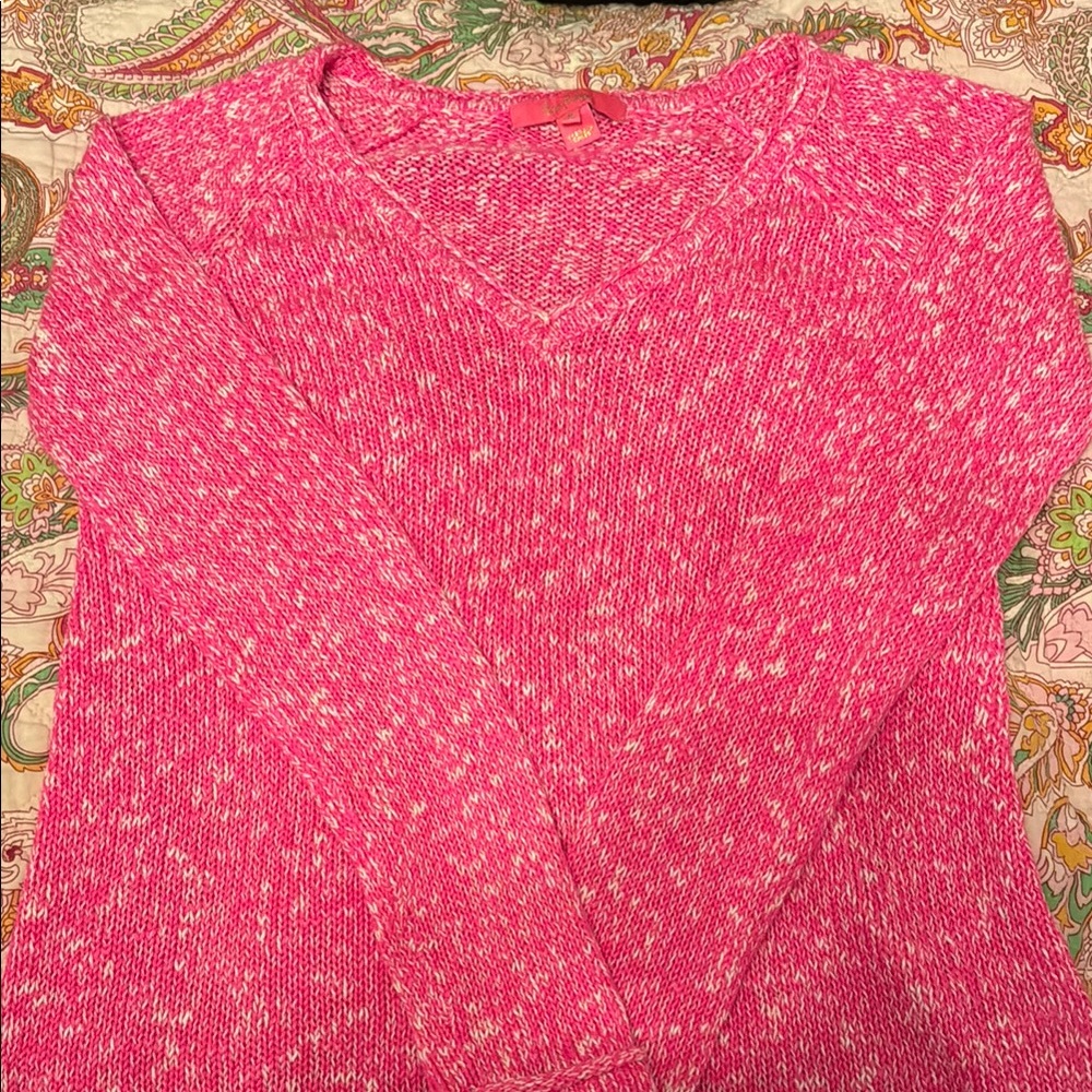 Lilly Pulitzer Pink V-Neck Sweater with Textured Knit